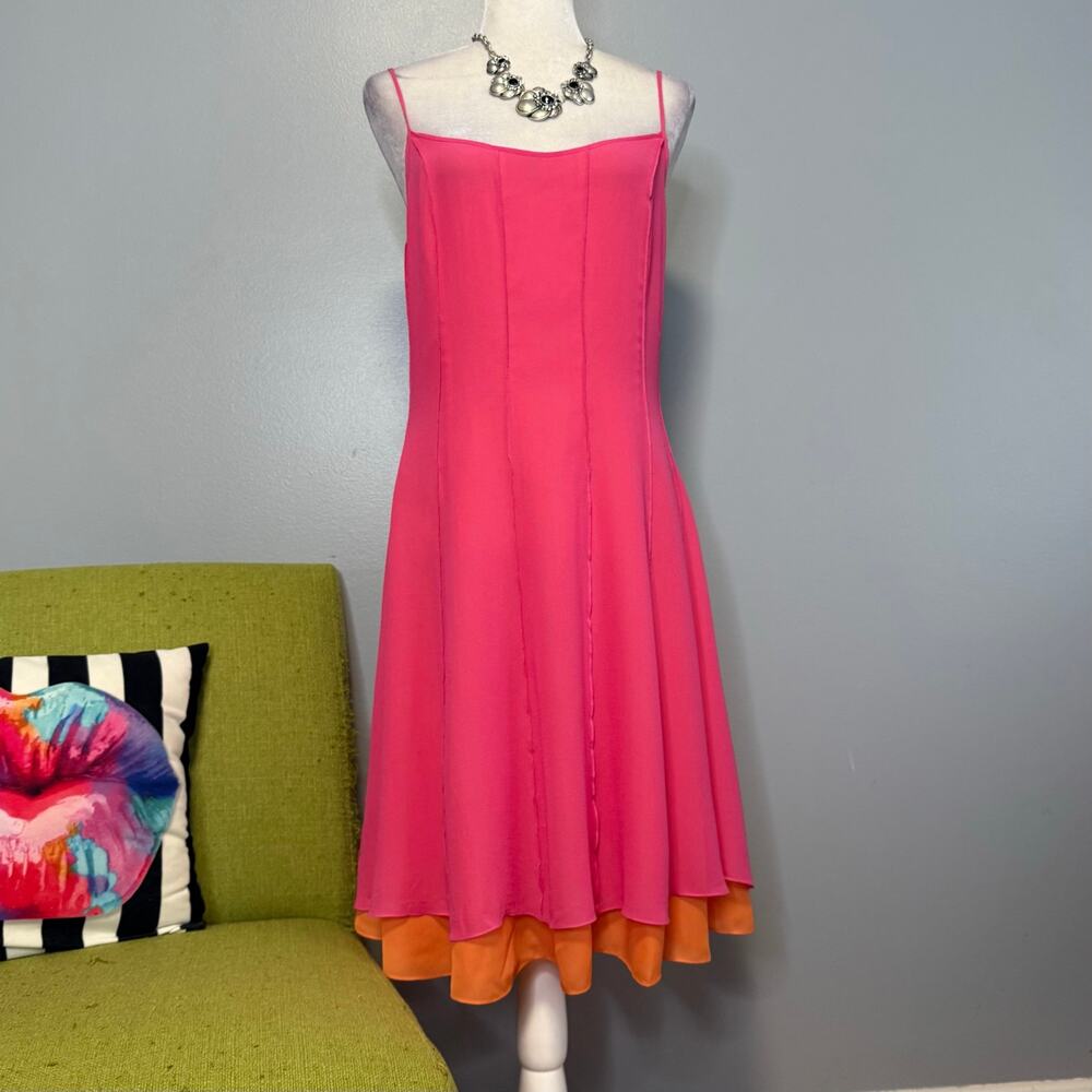 Boston Proper Pink Orange 100% Silk Layered Slip Dress 10